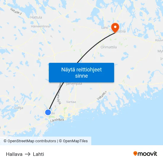 Hallava to Lahti map
