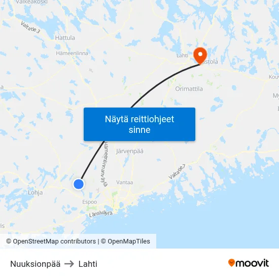 Nuuksionpää to Lahti map