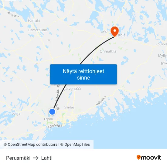 Perusmäki to Lahti map