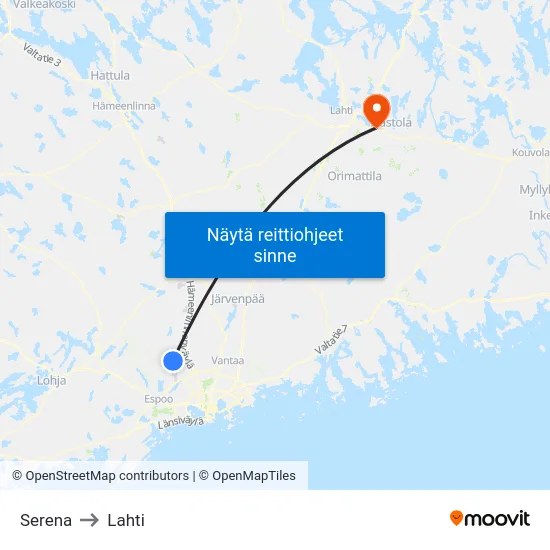 Serena to Lahti map