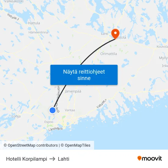 Hotelli Korpilampi to Lahti map