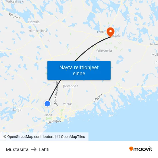 Mustasilta to Lahti map
