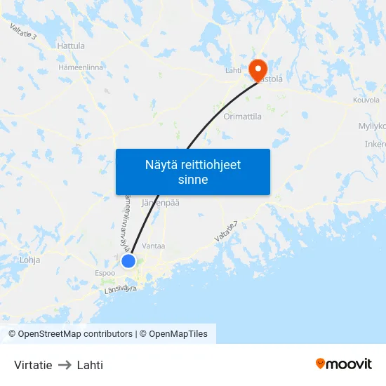 Virtatie to Lahti map