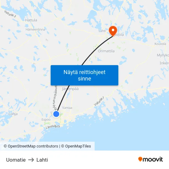 Uomatie to Lahti map
