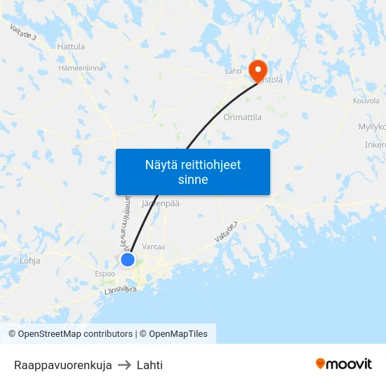 Raappavuorenkuja to Lahti map