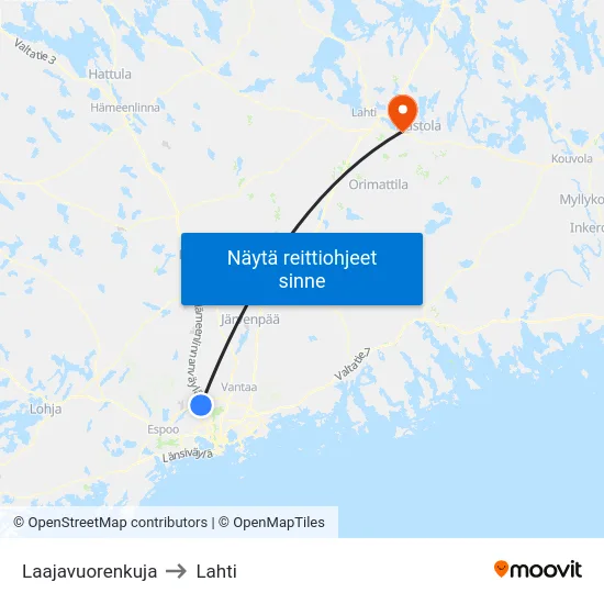 Laajavuorenkuja to Lahti map