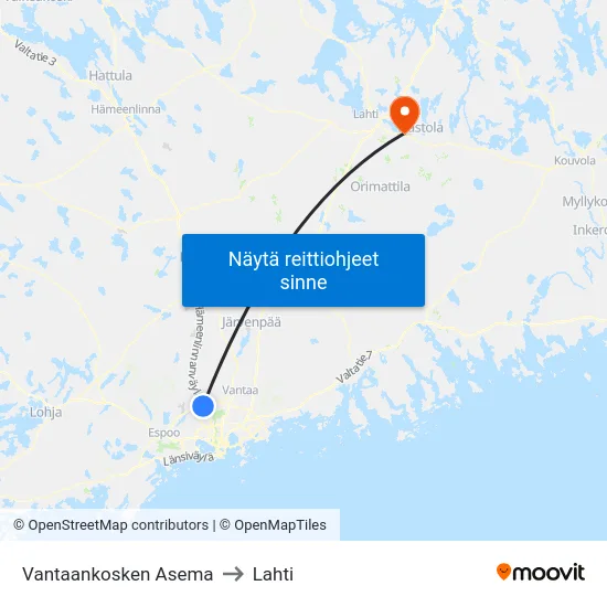 Vantaankosken Asema to Lahti map