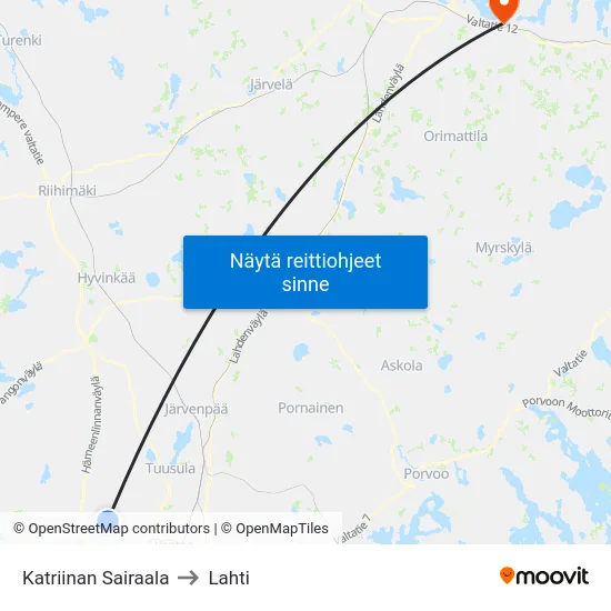 Katriinan Sairaala to Lahti map
