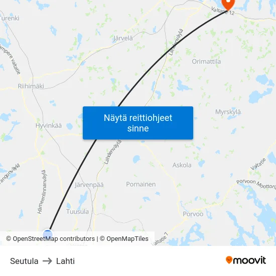Seutula to Lahti map