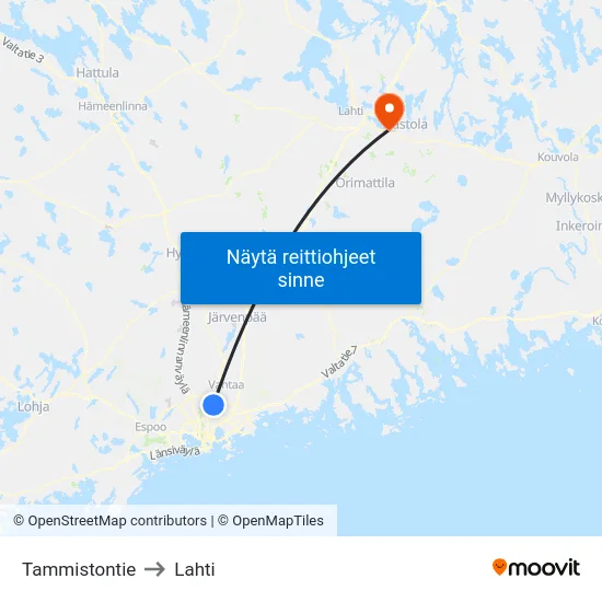 Tammistontie to Lahti map
