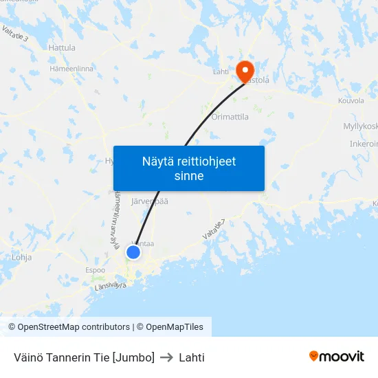 Väinö Tannerin Tie  [Jumbo] to Lahti map