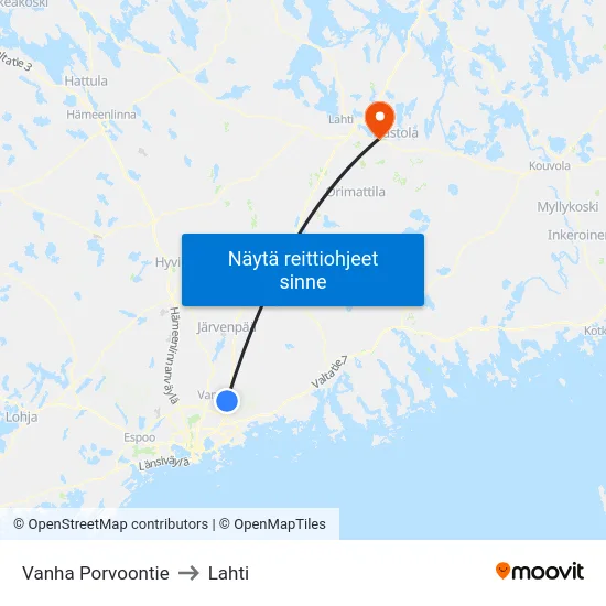 Vanha Porvoontie to Lahti map