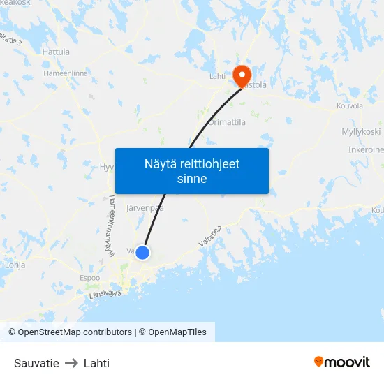 Sauvatie to Lahti map