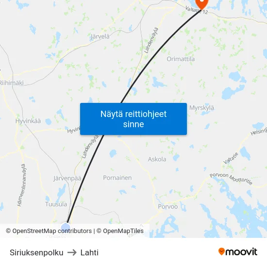 Siriuksenpolku to Lahti map