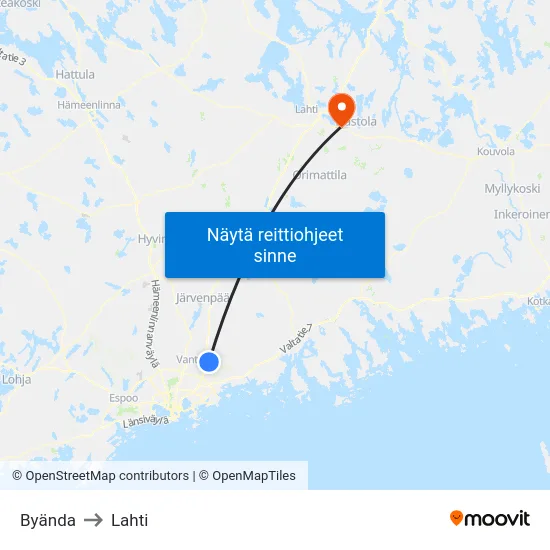 Byända to Lahti map