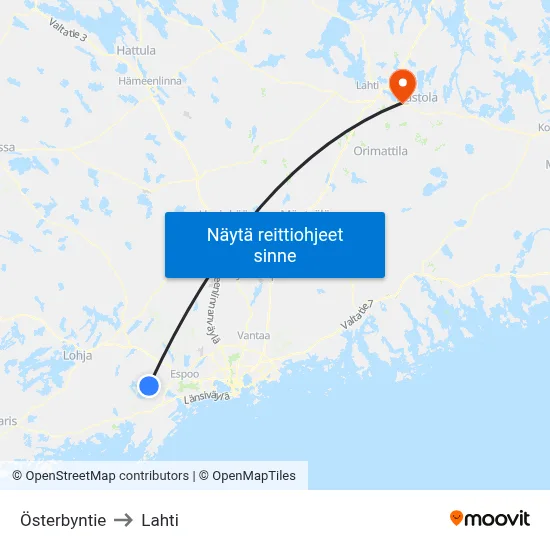 Österbyntie to Lahti map
