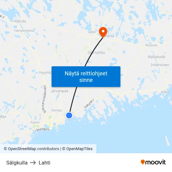 Sälgkulla to Lahti map