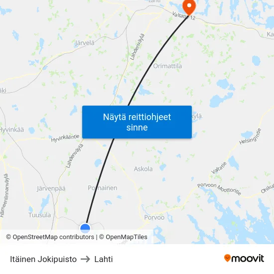 Itäinen Jokipuisto to Lahti map