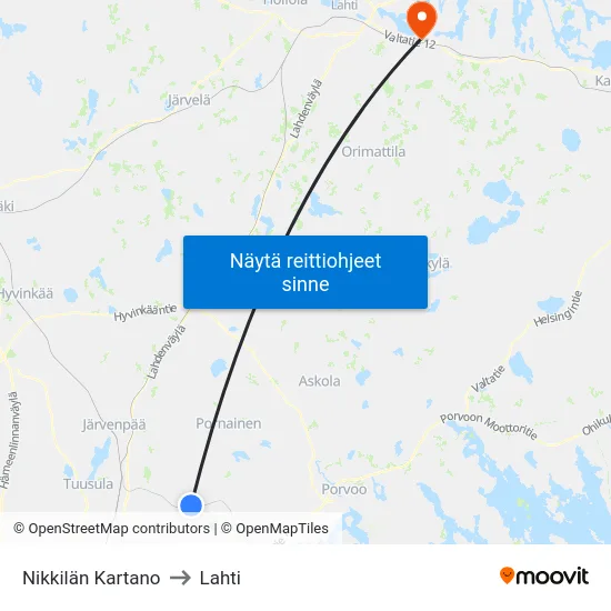 Nikkilän Kartano to Lahti map