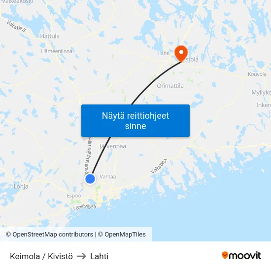 Keimola / Kivistö to Lahti map