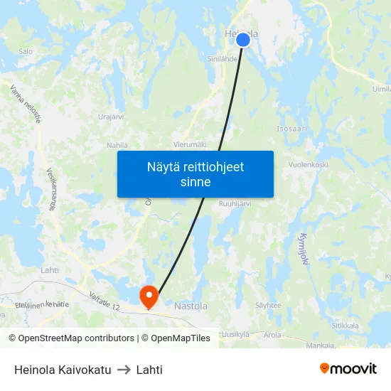 Heinola Kaivokatu to Lahti map