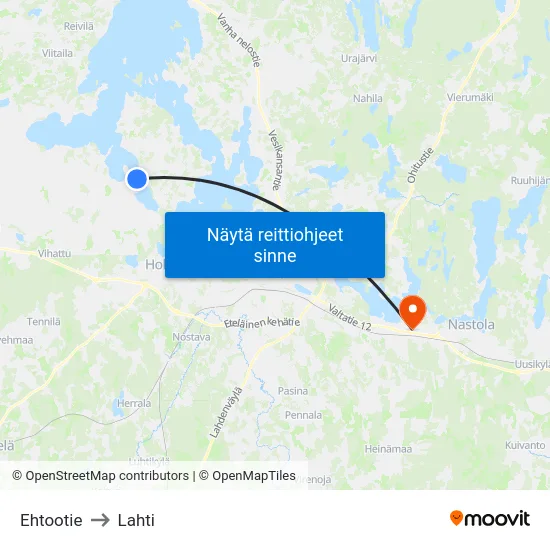 Ehtootie to Lahti map
