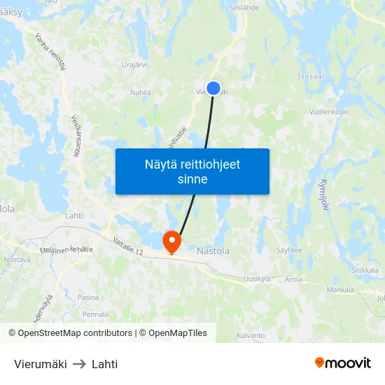 Vierumäki to Lahti map