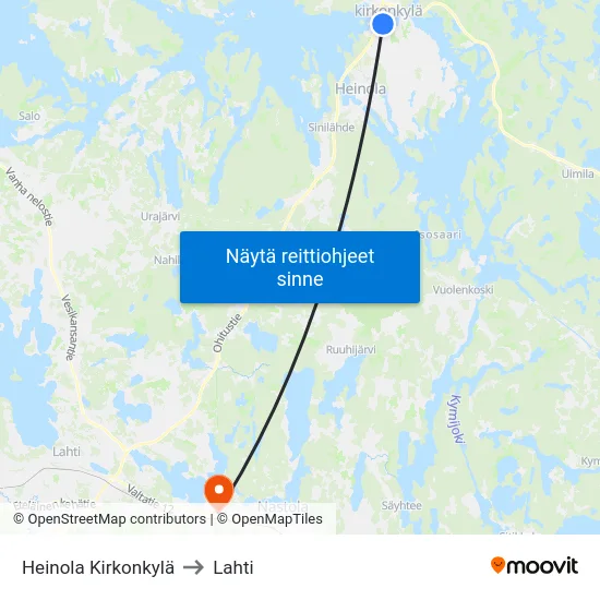 Heinola Kirkonkylä to Lahti map