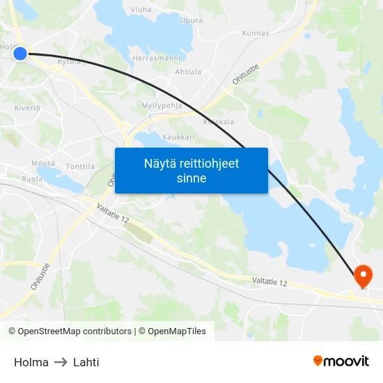 Holma to Lahti map