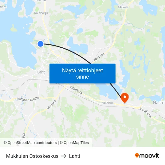 Mukkulan Ostoskeskus to Lahti map