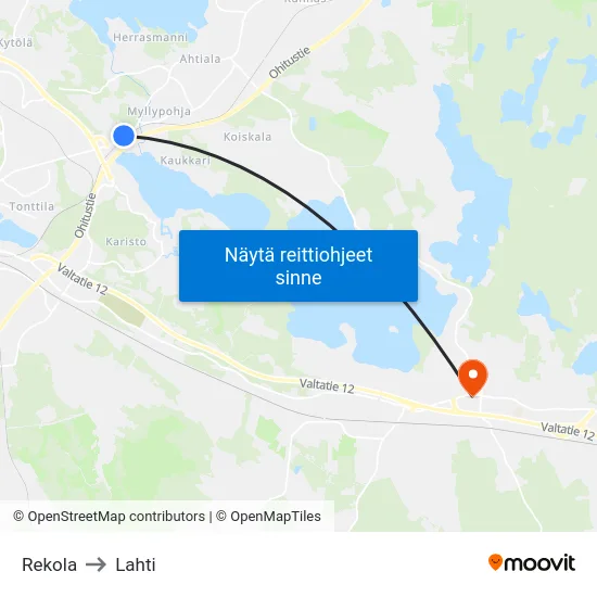 Rekola to Lahti map