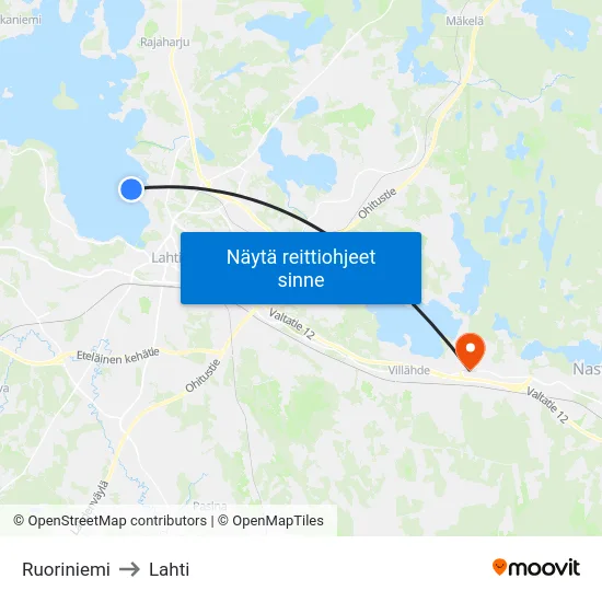 Ruoriniemi to Lahti map