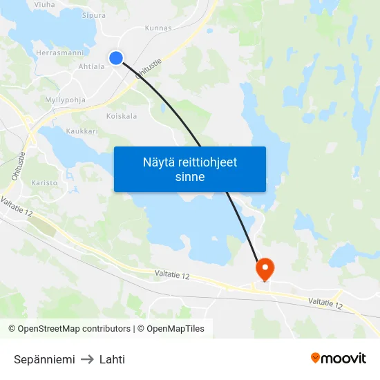 Sepänniemi to Lahti map