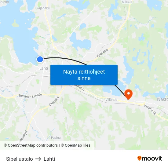 Sibeliustalo to Lahti map