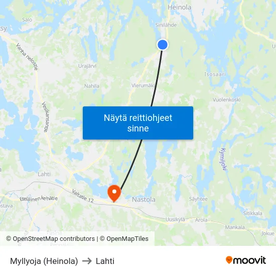 Myllyoja (Heinola) to Lahti map