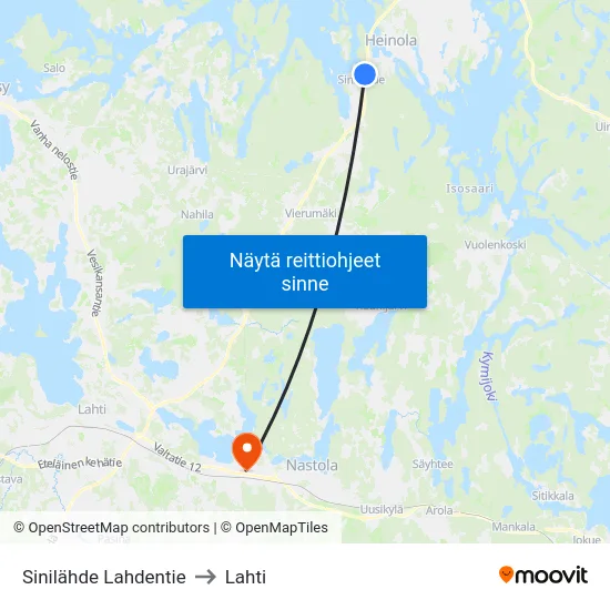 Sinilähde Lahdentie to Lahti map
