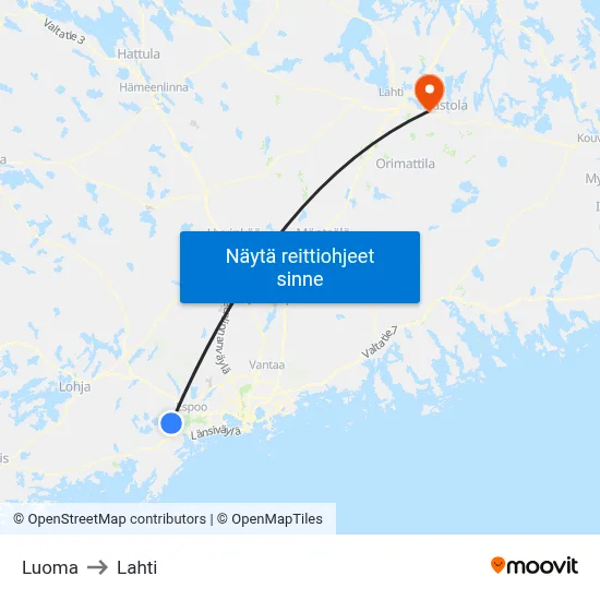 Luoma to Lahti map