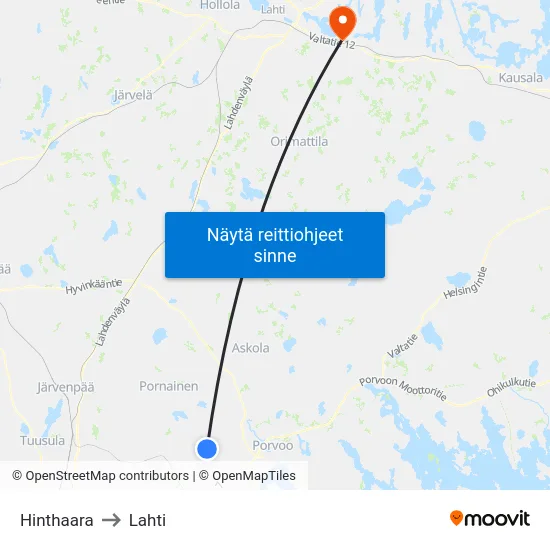 Hinthaara to Lahti map