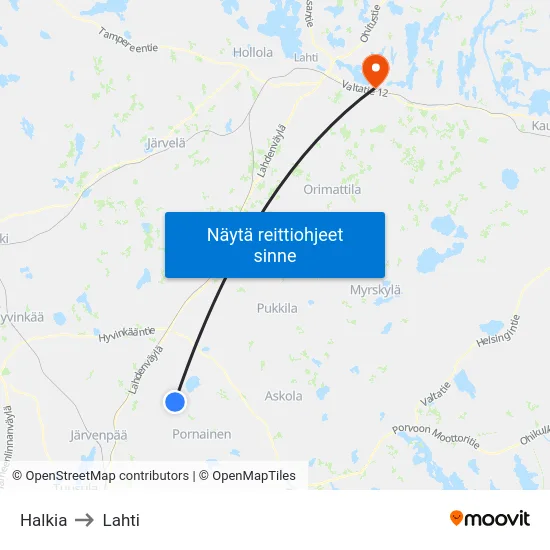 Halkia to Lahti map