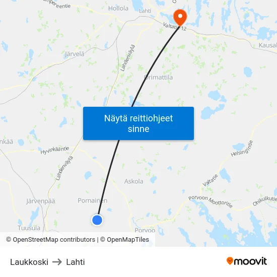 Laukkoski to Lahti map