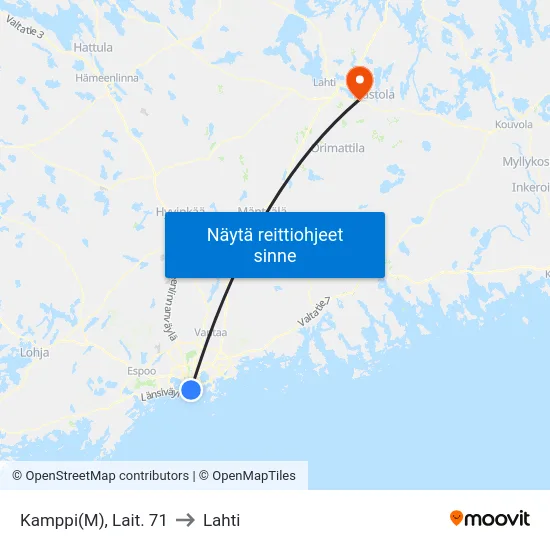Kamppi(M), Lait. 71 to Lahti map