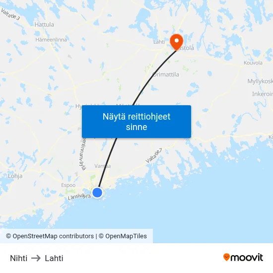 Nihti to Lahti map