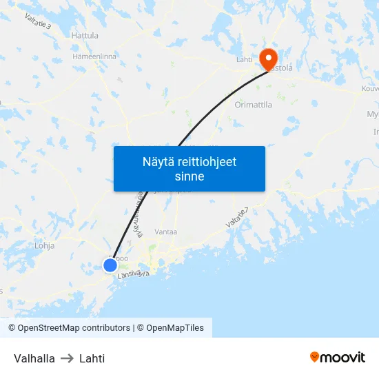 Valhalla to Lahti map