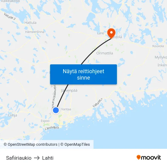 Safiiriaukio to Lahti map