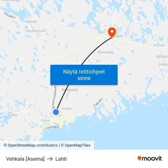 Vehkala [Asema] to Lahti map