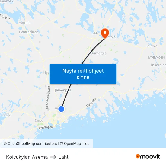 Koivukylän Asema to Lahti map