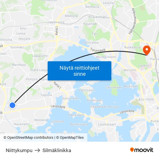 Niittykumpu to Silmäklinikka map