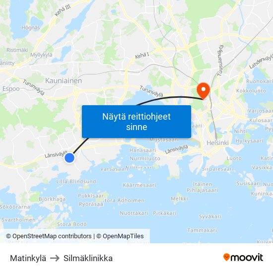 Matinkylä to Silmäklinikka map