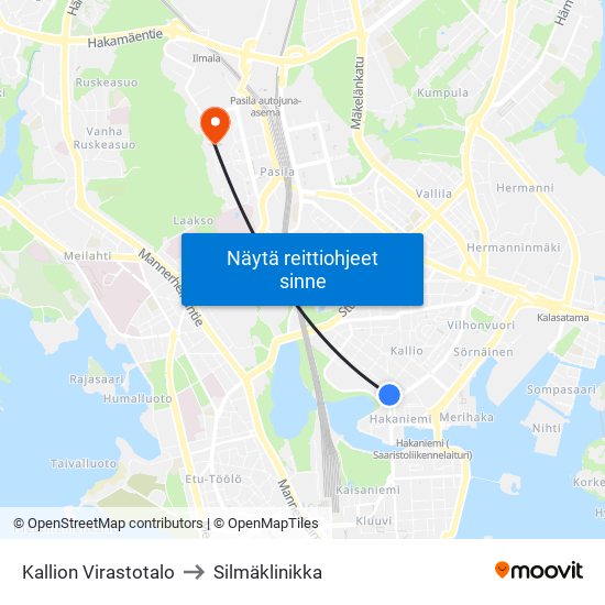 Kallion Virastotalo to Silmäklinikka map