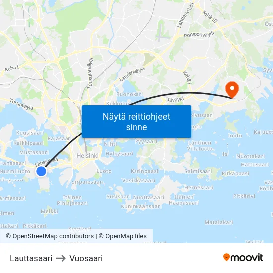 Lauttasaari to Vuosaari map